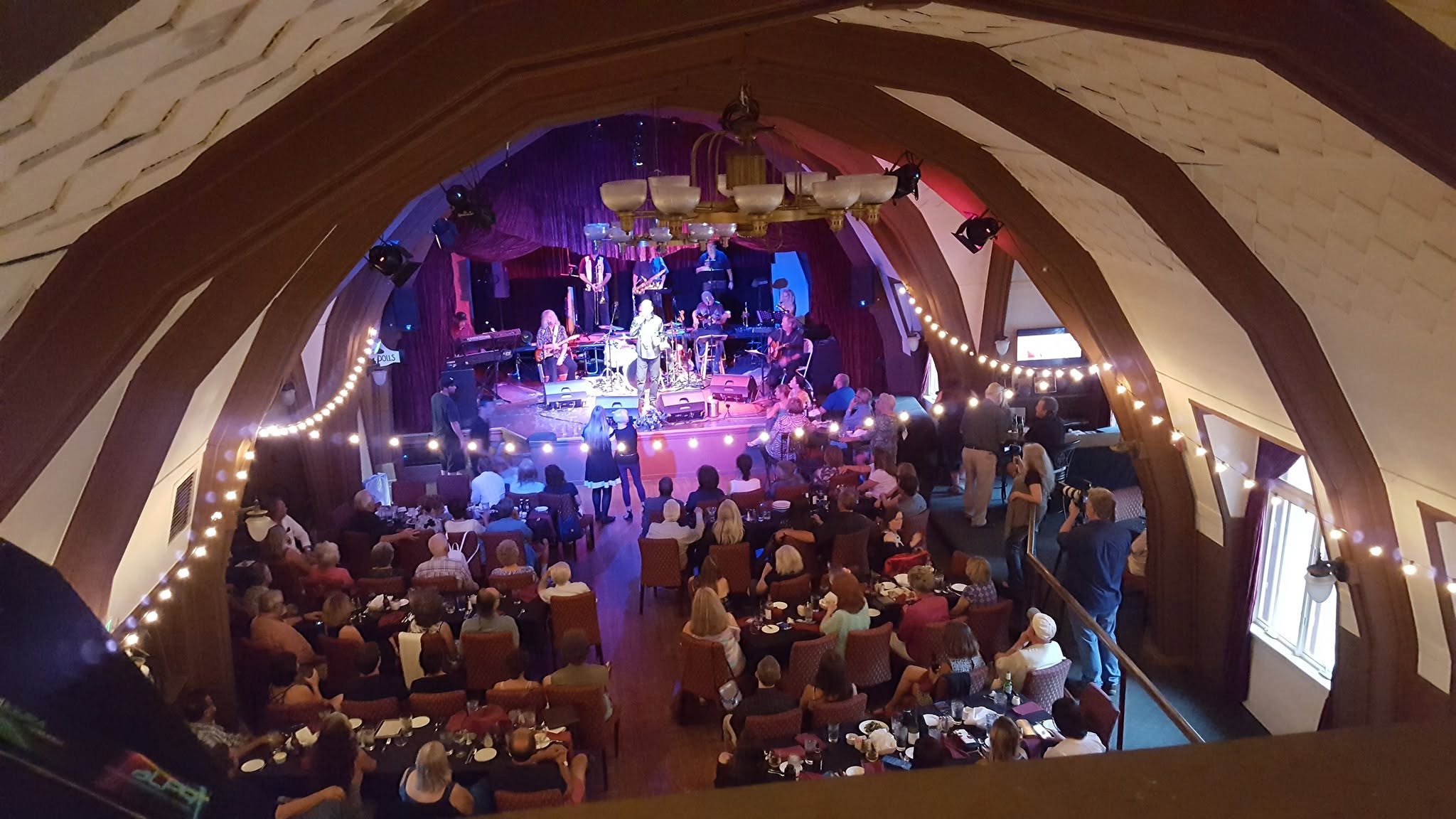 View from the sound room looking down into the Tudor House venue